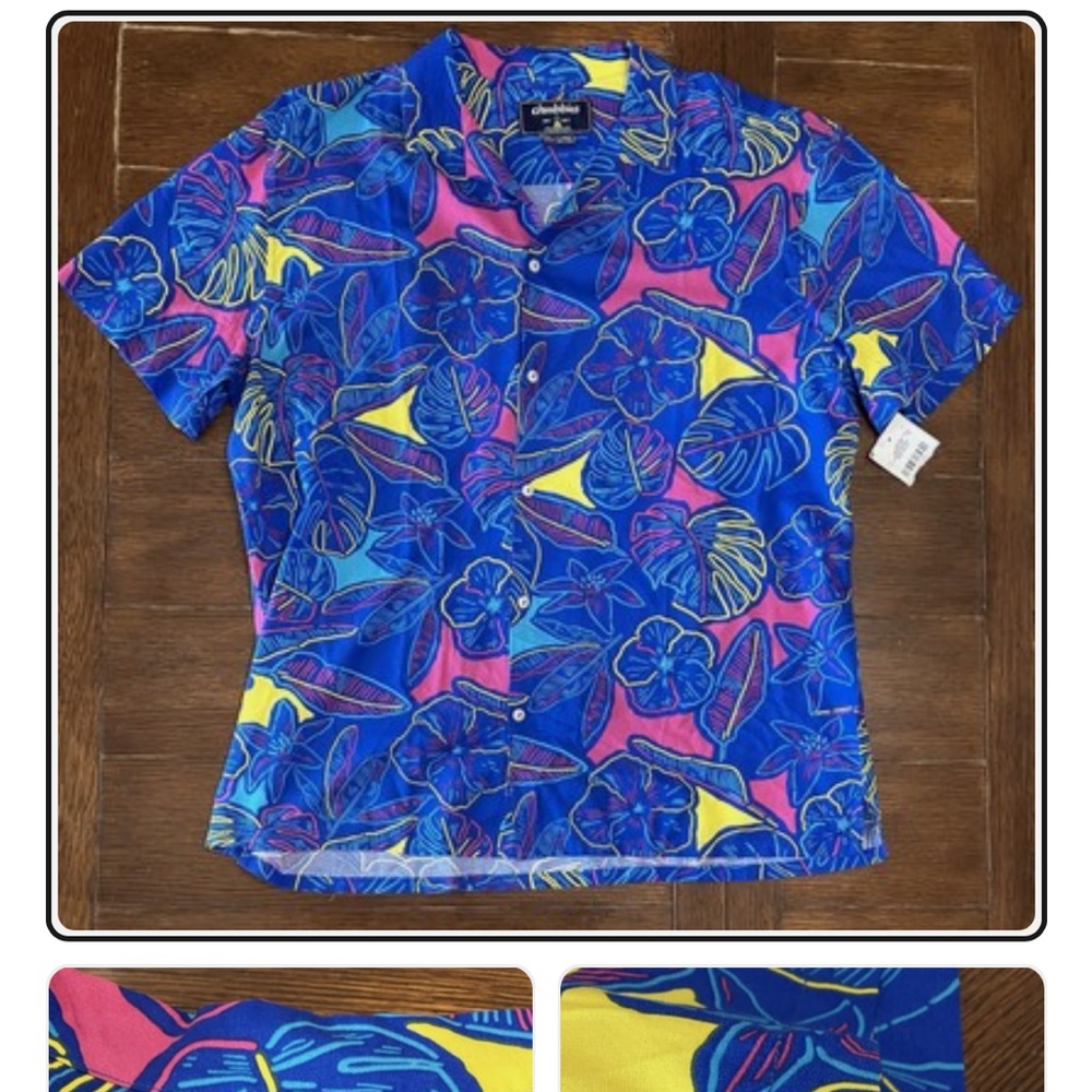 Men's Chubbies Vibrant Blue and Yellow Hawaiian Shirt. Size L